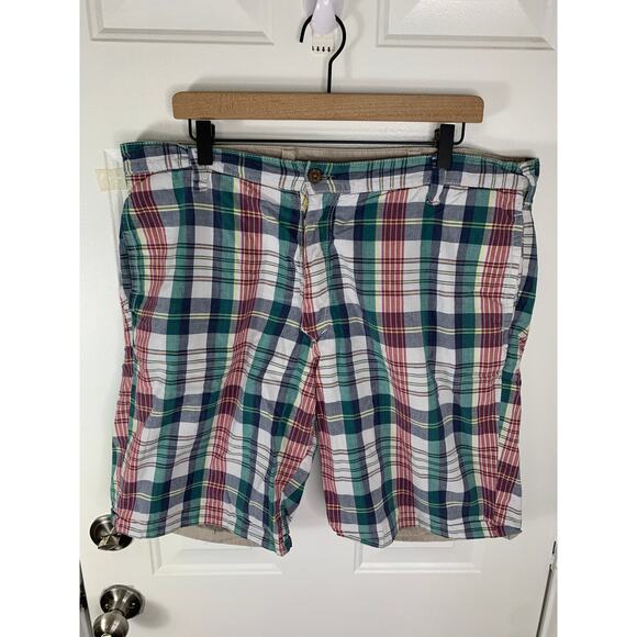 Tailor Vintage Men’s Reversible Plaid Khaki Linen Shorts Size 38 USA - Picture 1 of 12